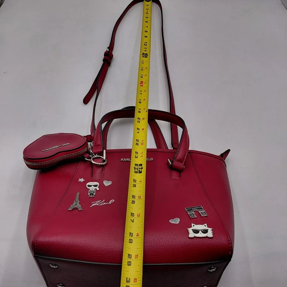 Karl Lagerfeld Paris Red Satchel Handbag Paris Charms Heart Coin Purse Crossbody